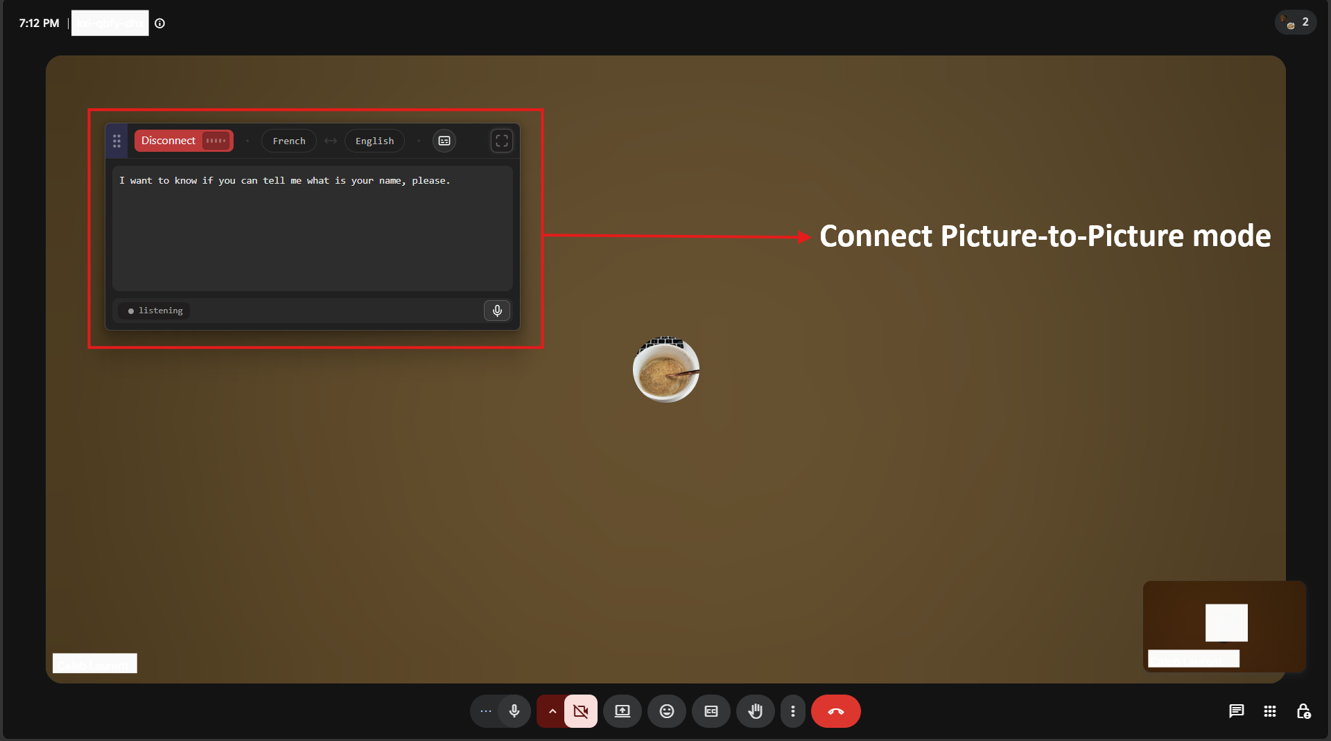 Connect running alongside a Google Meet call
