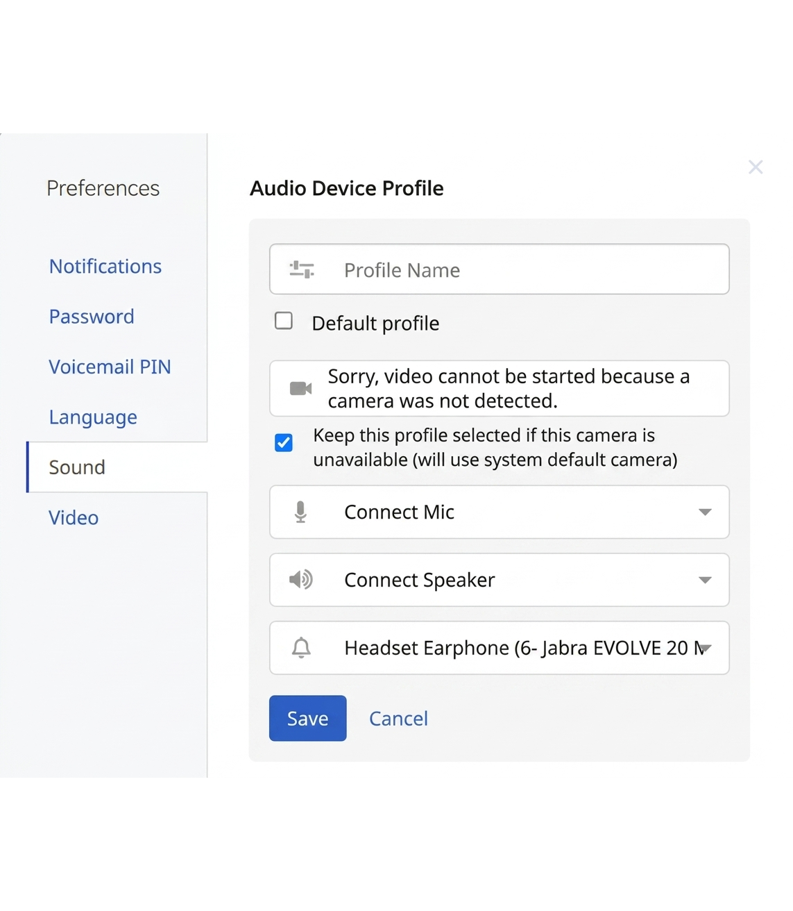 Genesys Cloud CX new audio profile with Connect Mic, Connect Speaker, and physical ringer